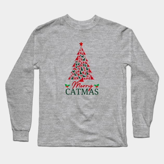 Merry Catmas Tree Long Sleeve T-Shirt by Binsy